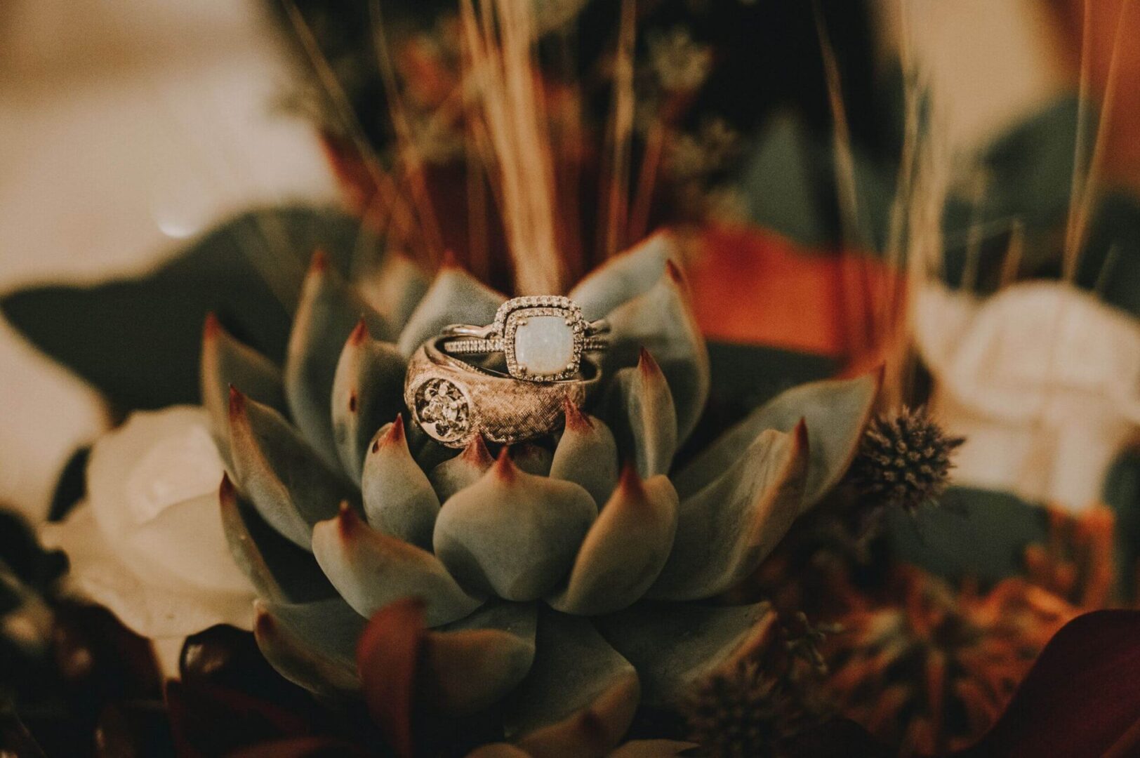 A ring is sitting on top of an artichoke.